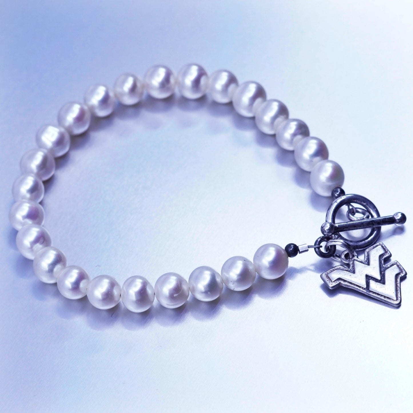 7”, vintage DU Sterling 925 silver bracelet with 7mm freshwater pearl