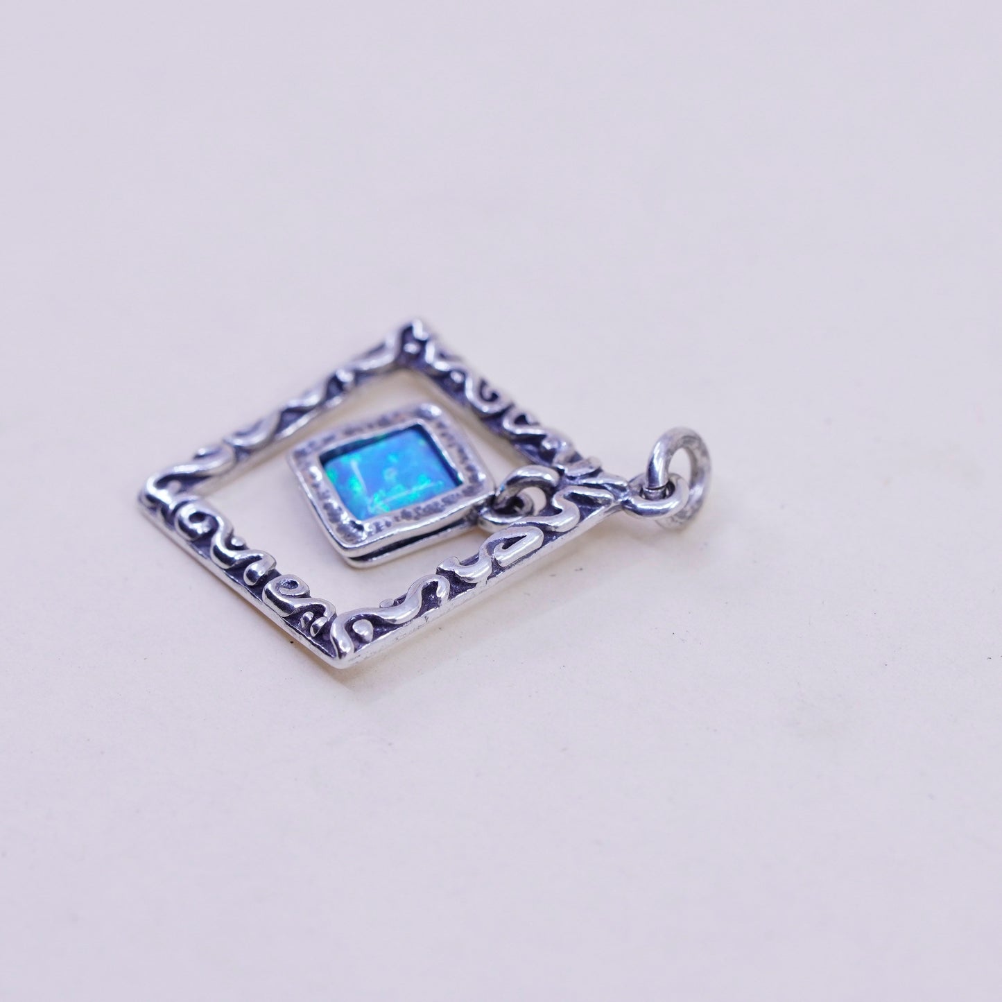 Israel Shablool Didae sterling 925 silver handmade square pendant with opal