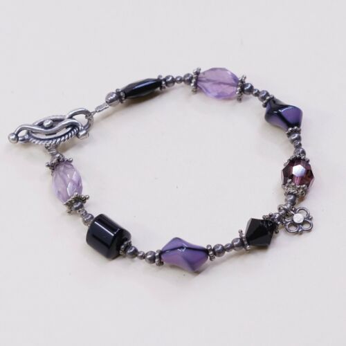 6.5”, Vtg Handmade Gemstone Nugget Bracelet W/ Silver Tone Toggle Closure