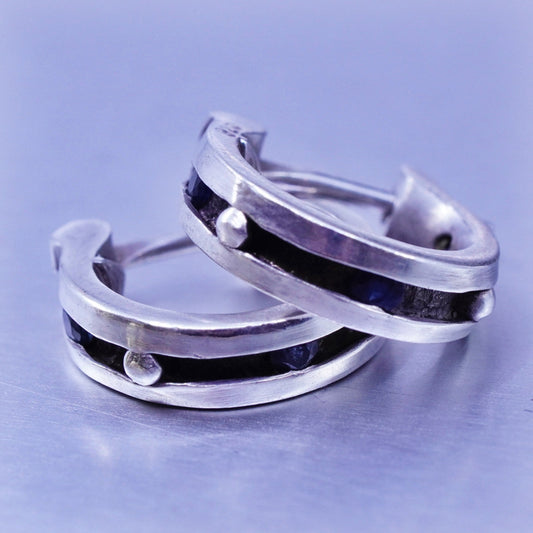 0.5”, vintage Sterling silver handmade earrings, 925 huggie hoops and beads