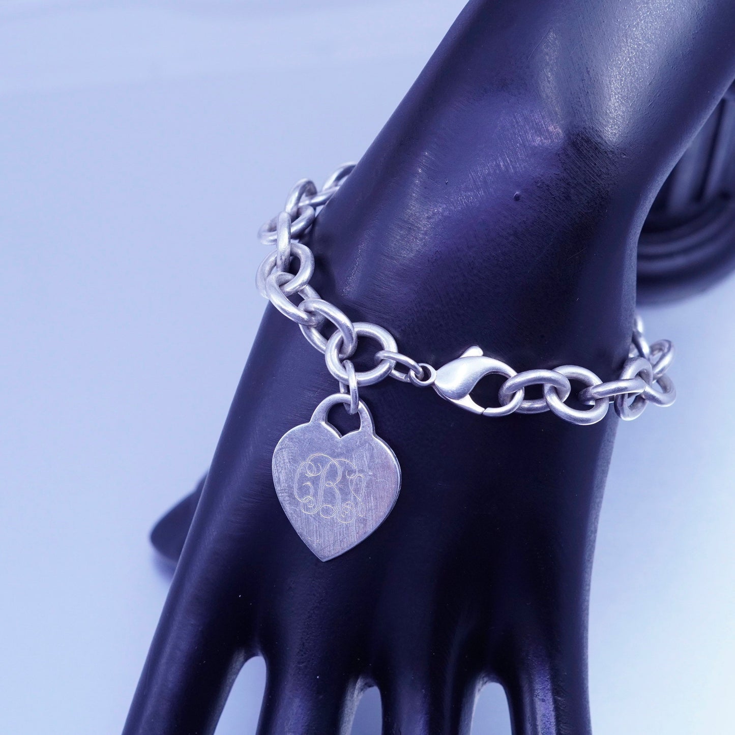 6.5”, Viking Sterling silver bracelet, 925 circle chain monogram “CBA” heart