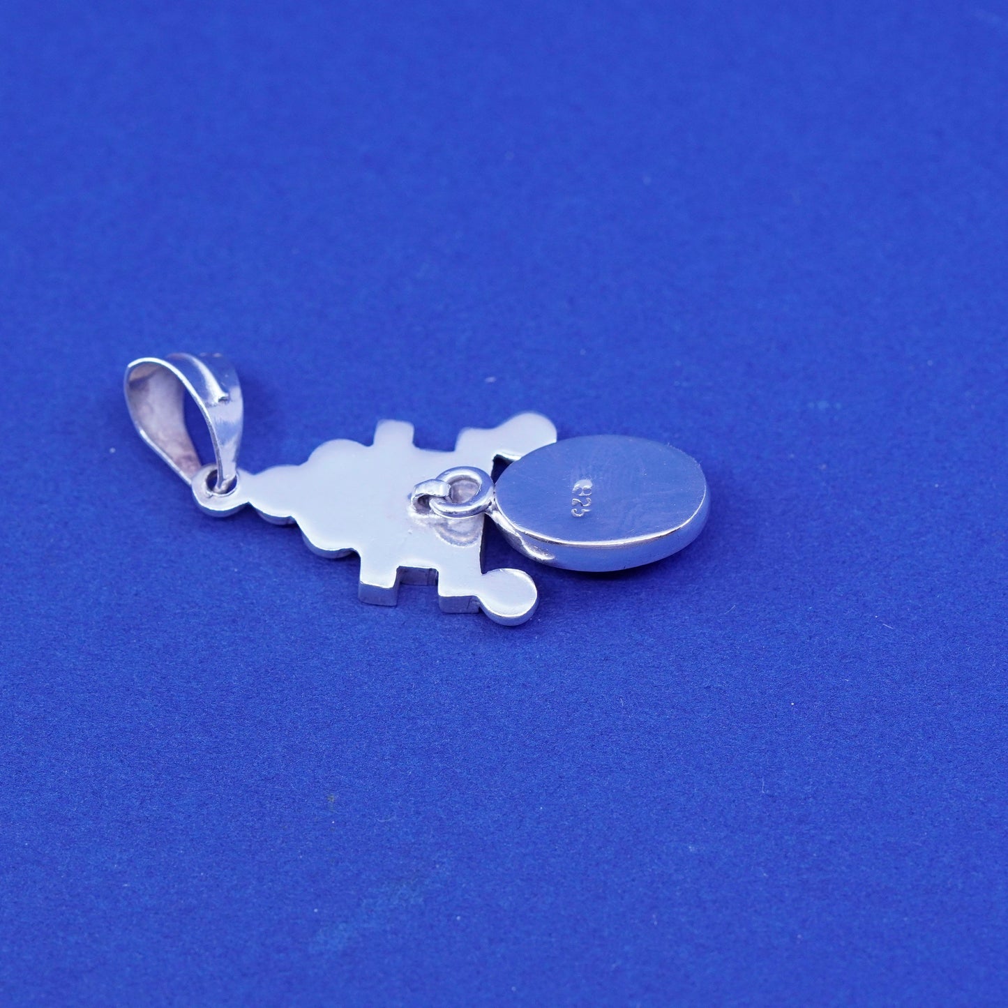 Vintage Sterling silver handmade pendant, 925 charm w/ blue cats eye and beads