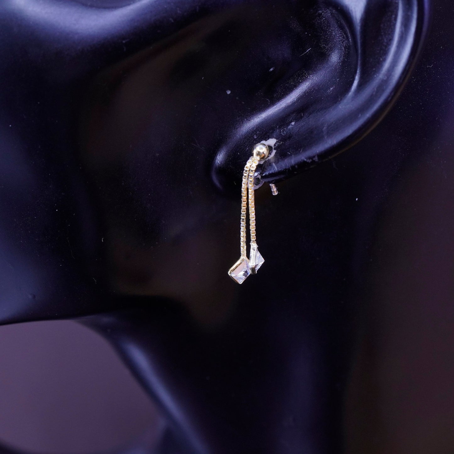 Vintage gold over Sterling 925 silver handmade earrings with CZ dangles