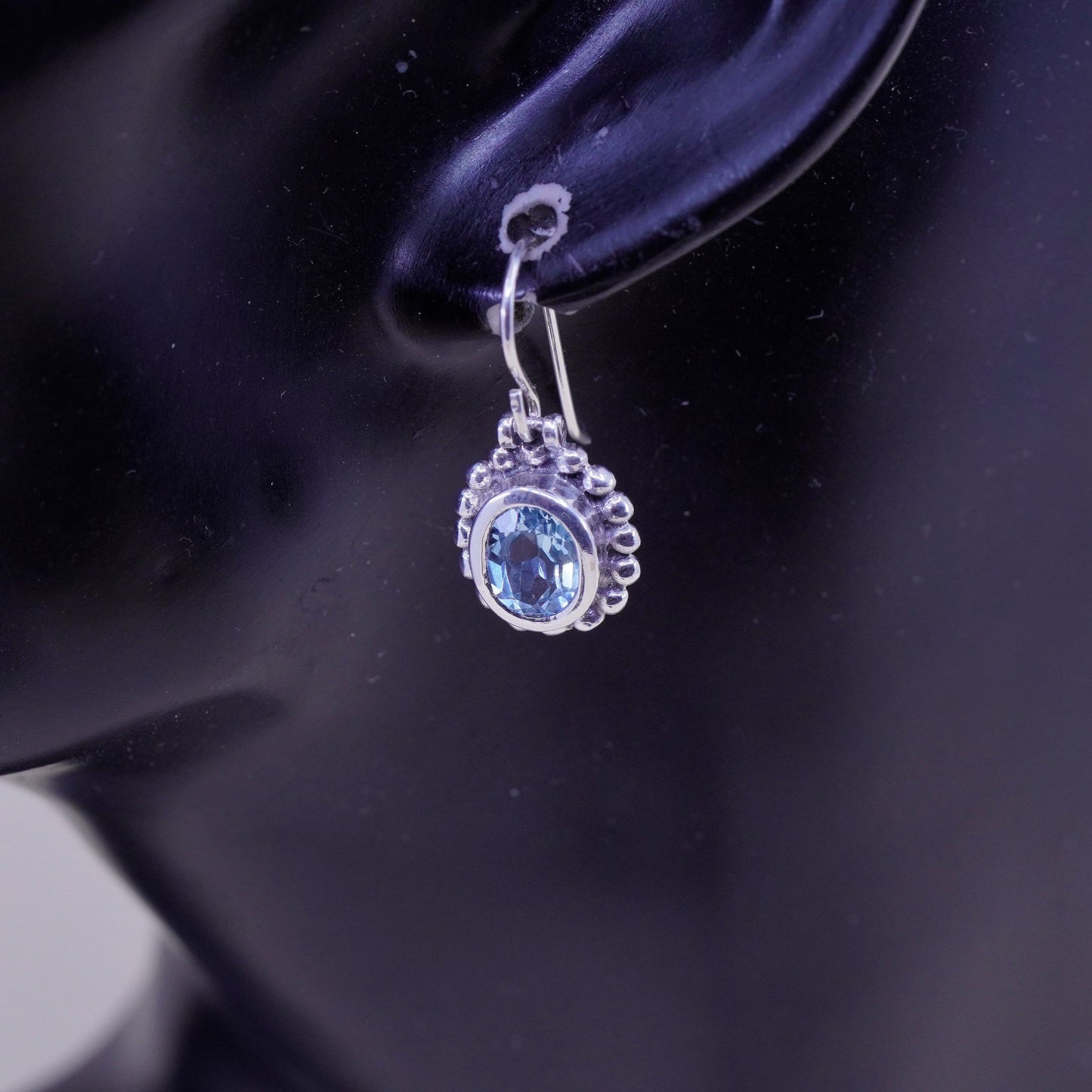 Vintage sterling 925 silver handmade earrings with topaz and beads around