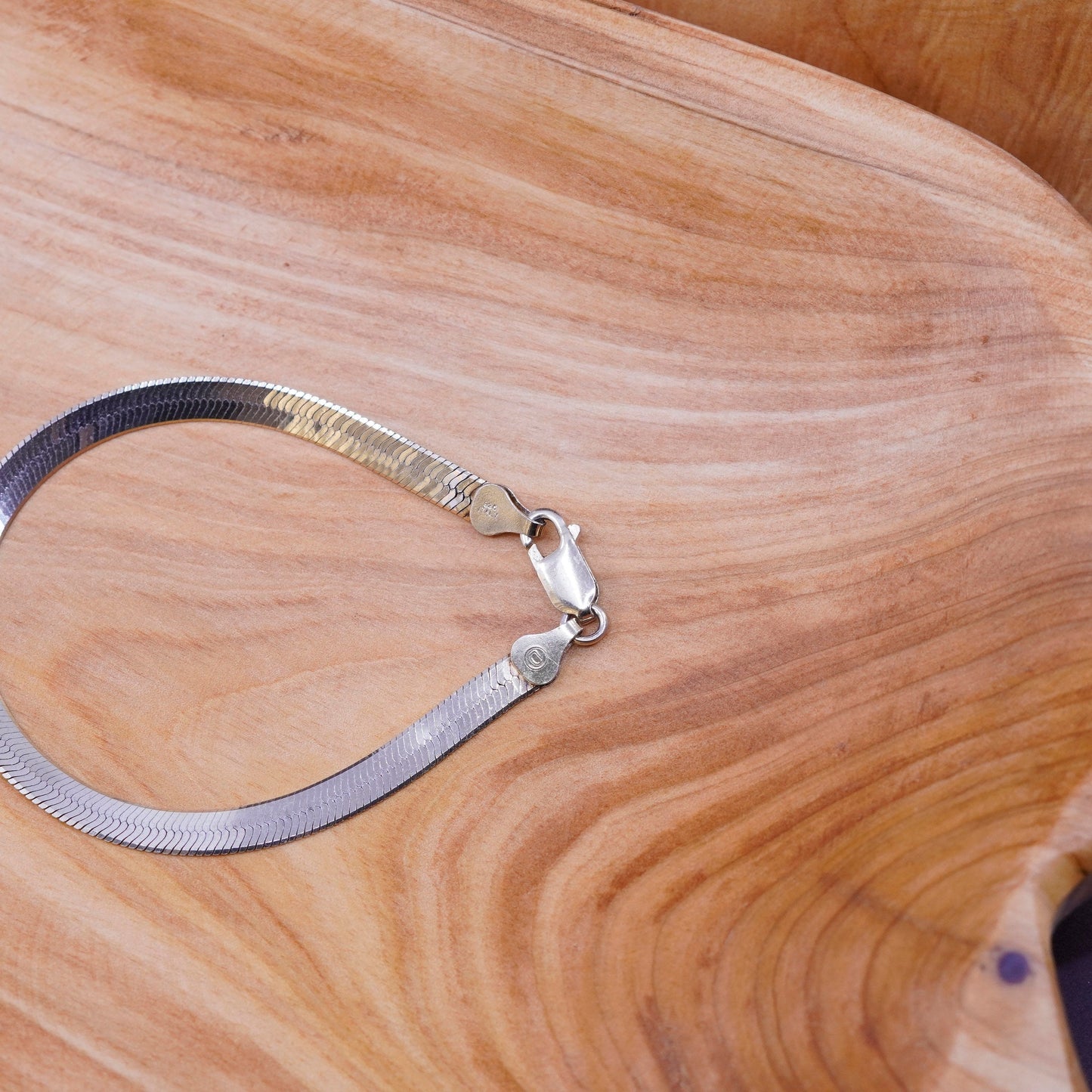 7.25”, vermeil gold Sterling silver handmade bracelet, 925 herringbone chain