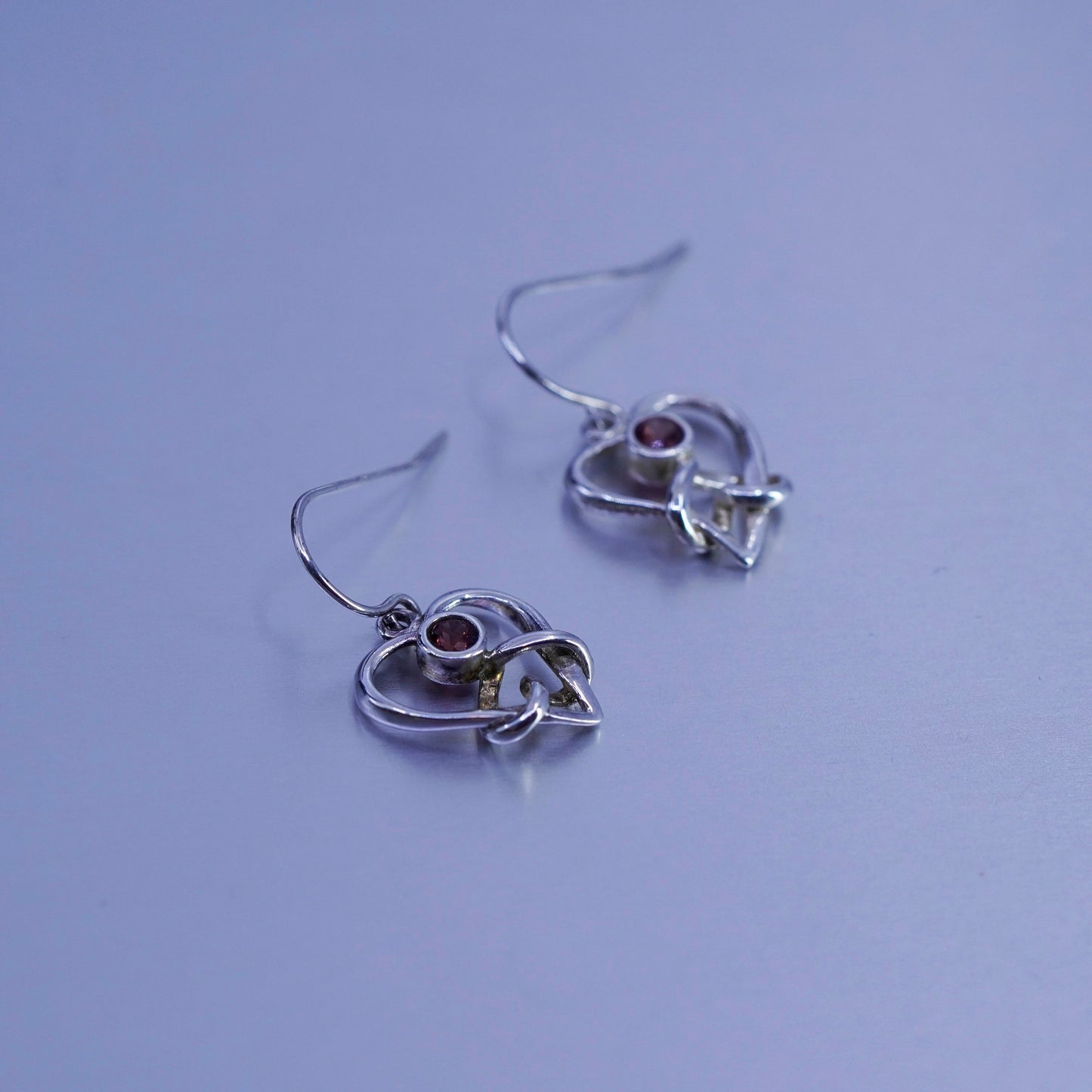 Vintage Sterling 925 silver earrings with heart knot and ruby