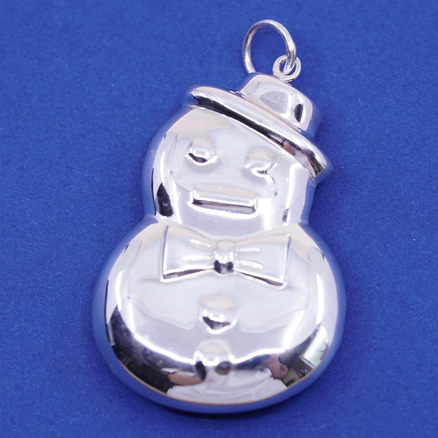 Vintage Sterling silver handmade pendant, puffy lightweight 925 snowman