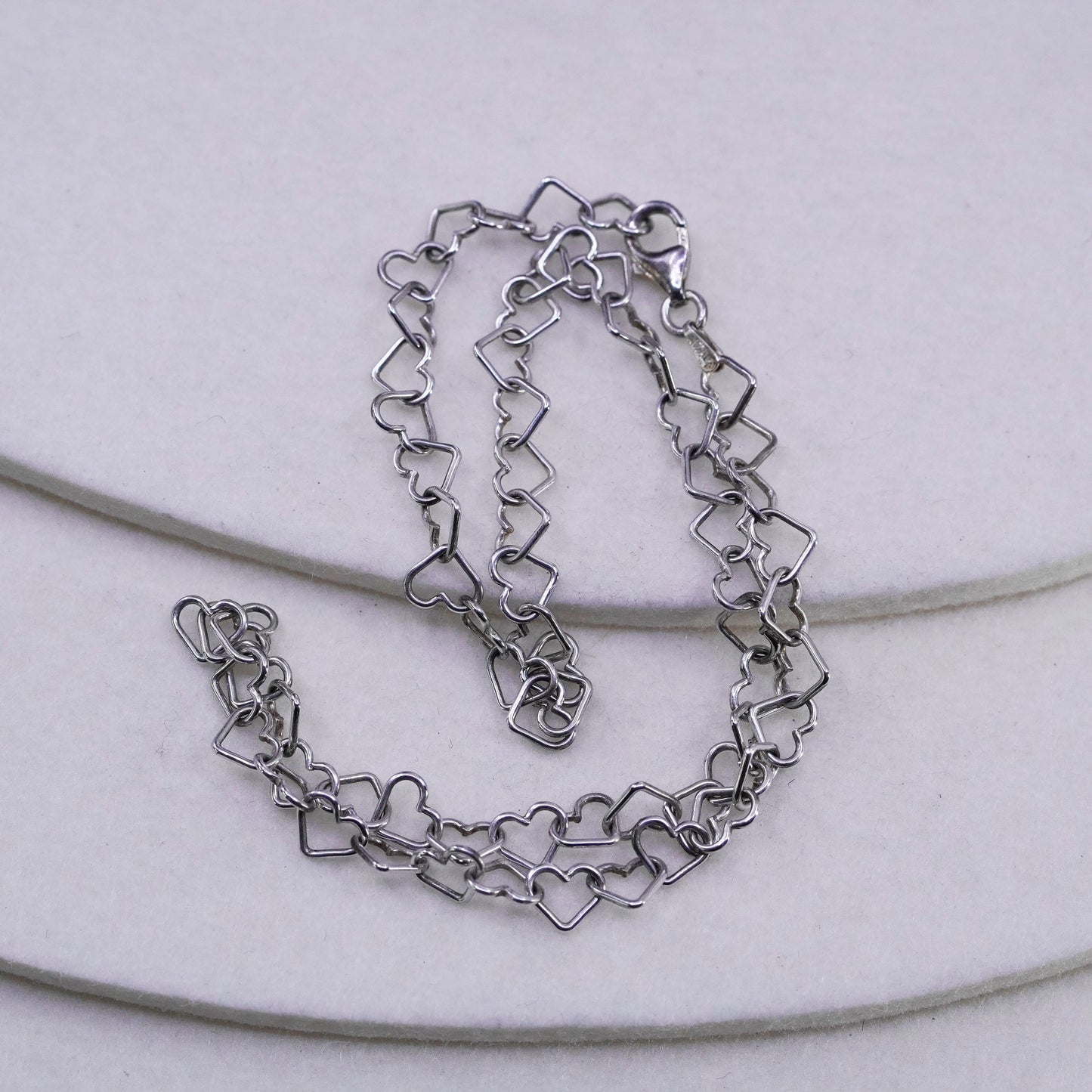 16” 7mm, vintage Italy Sterling 925 silver heart link chain necklace