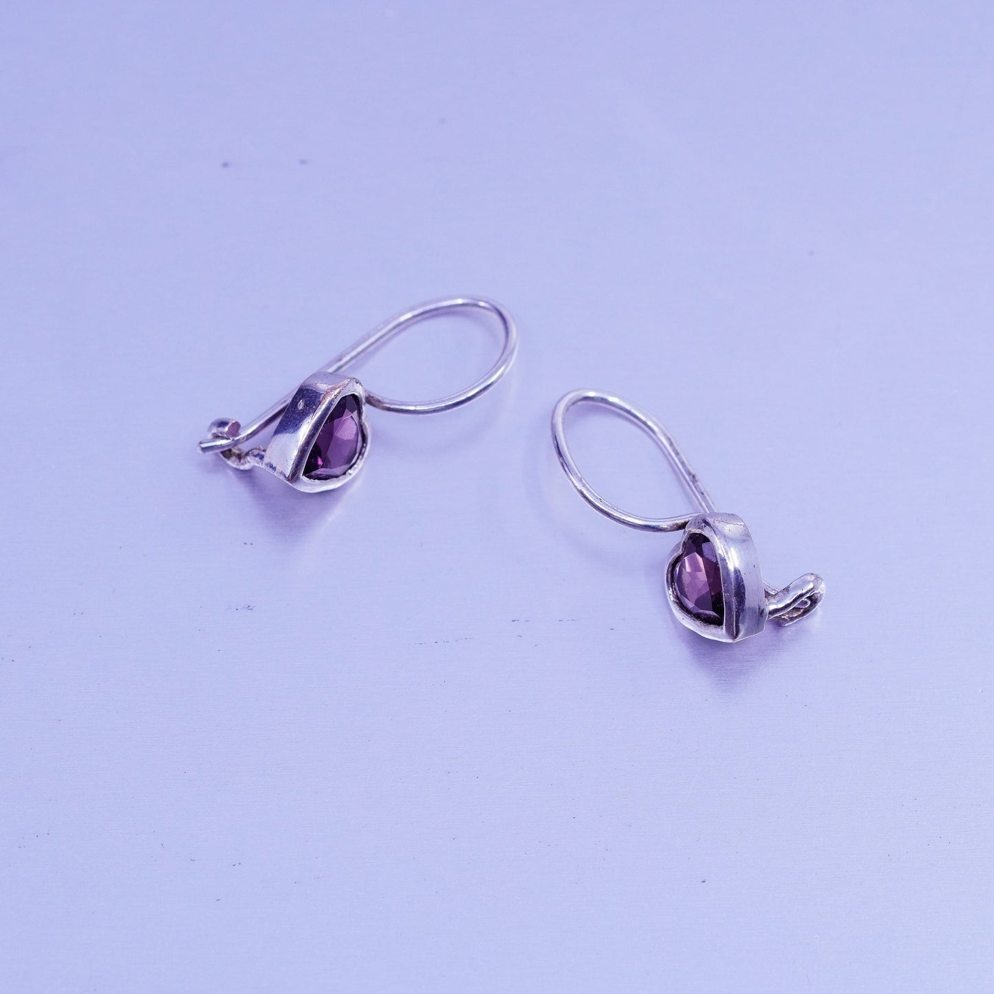 Vintage Sterling 925 silver earrings with heart amethyst