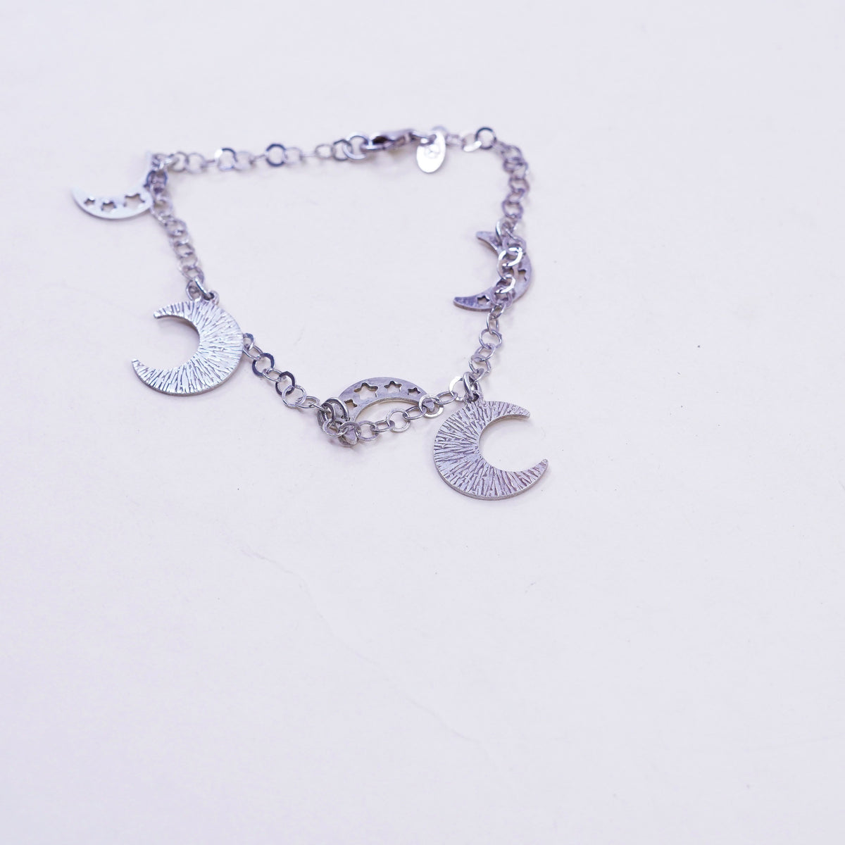 7.25”, Italy sterling silver handmade bracelet, 925 circle chain moon charms
