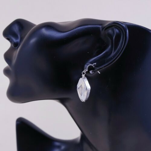Vtg Modern Sterling Silver Handmade Earrings, 925 Nugget Dangles, Silver Tested