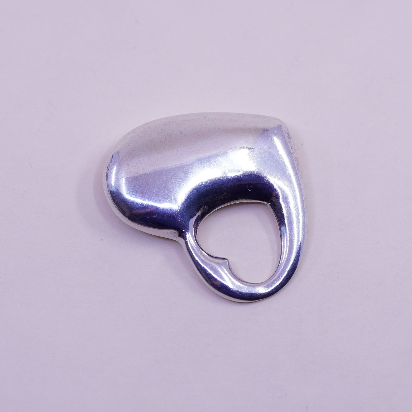 Vintage handmade sterling silver puffy heart charm, 925 pendant