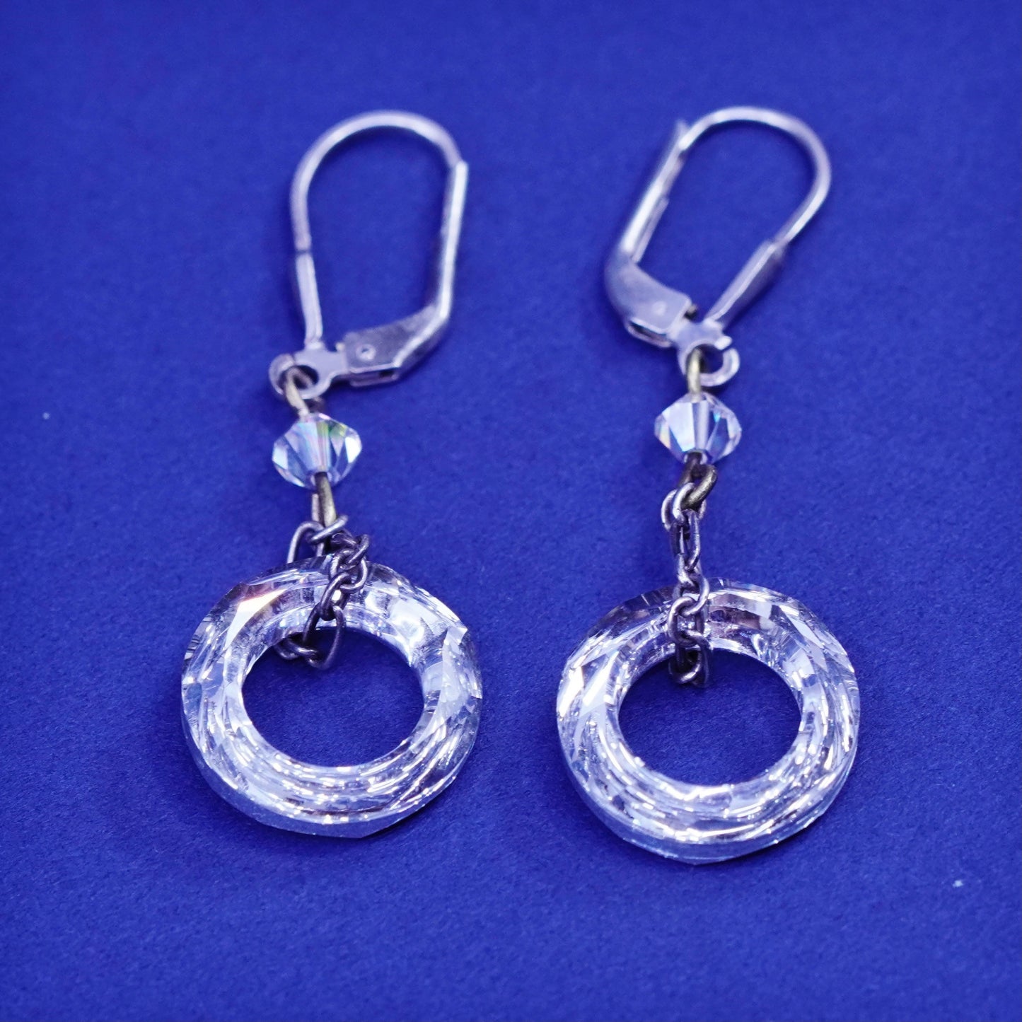 Vintage Sterling 925 silver handmade earrings with circle crystal