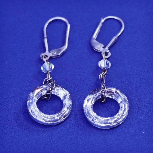 Vintage Sterling 925 silver handmade earrings with circle crystal