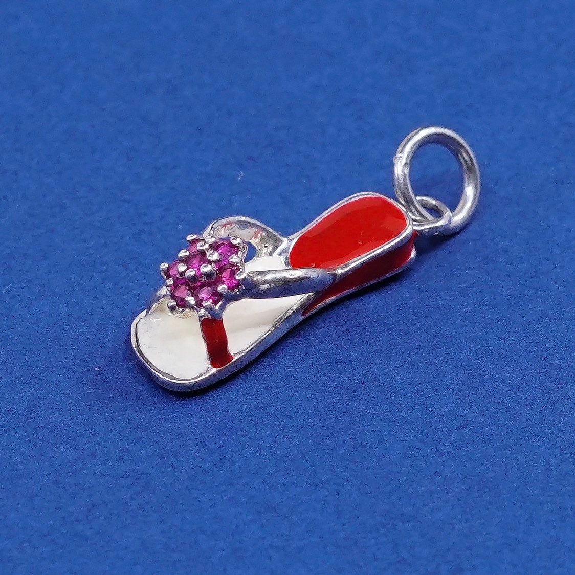 vtg enamel Sterling silver handmade pendant, 925 sandal, flip flop charm