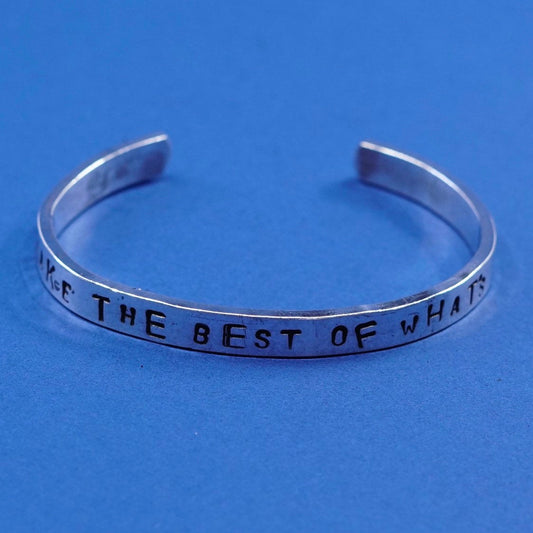 6.75", vtg sterling silver handmade bracelet, hammered quote 925 cuff well make
