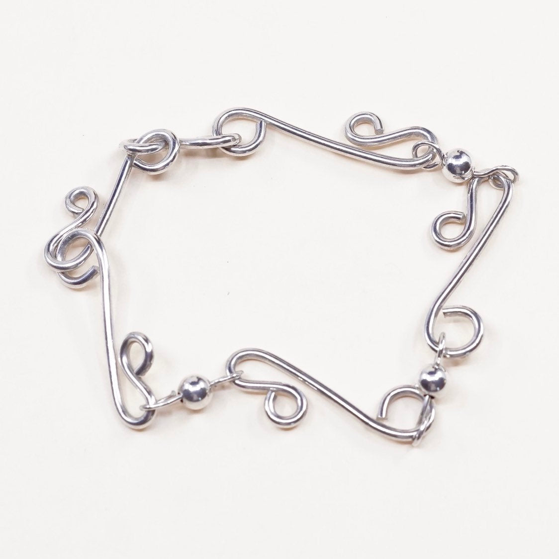 6.25", VTG sterling silver bracelet, Mexico 925 dna w/ bead, handmade jewelry