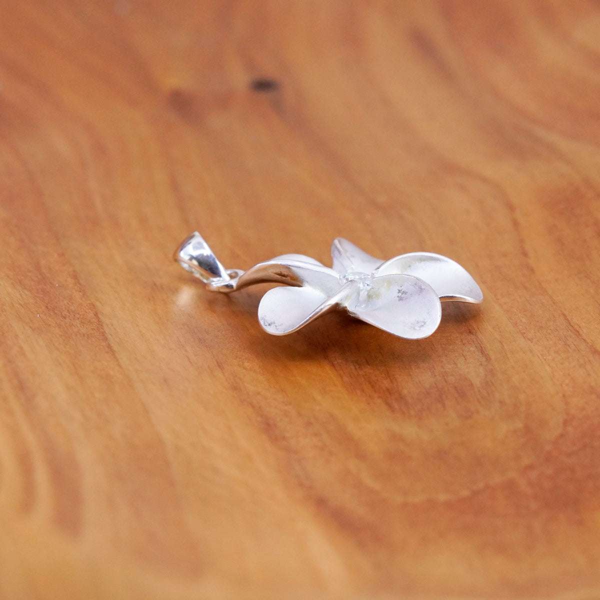 Vintage Sterling 925 silver handmade plumeria flower pendant with cz