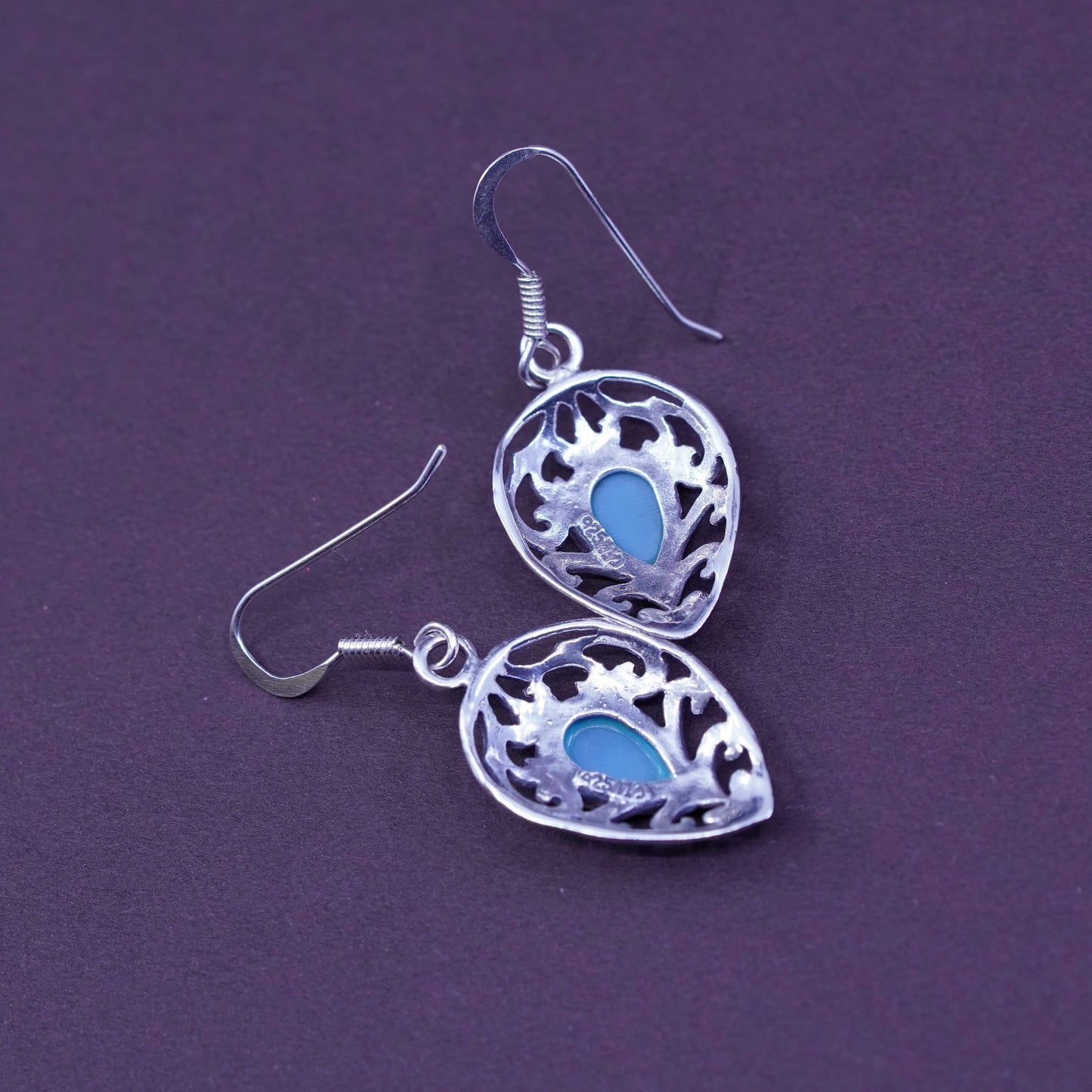 Vintage Sterling silver handmade earrings, Mexico 925 with teardrop turquoise