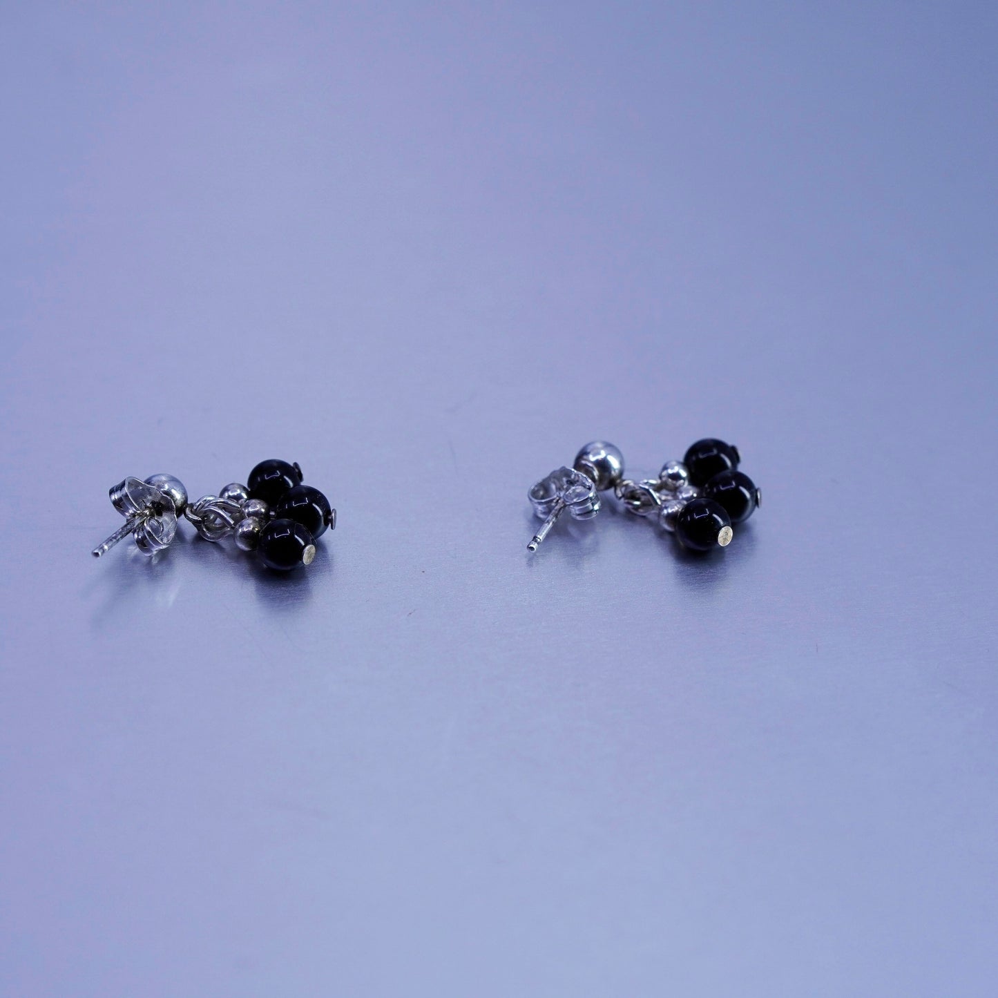 Vintage Sterling 925 silver handmade earrings with obsidian beads