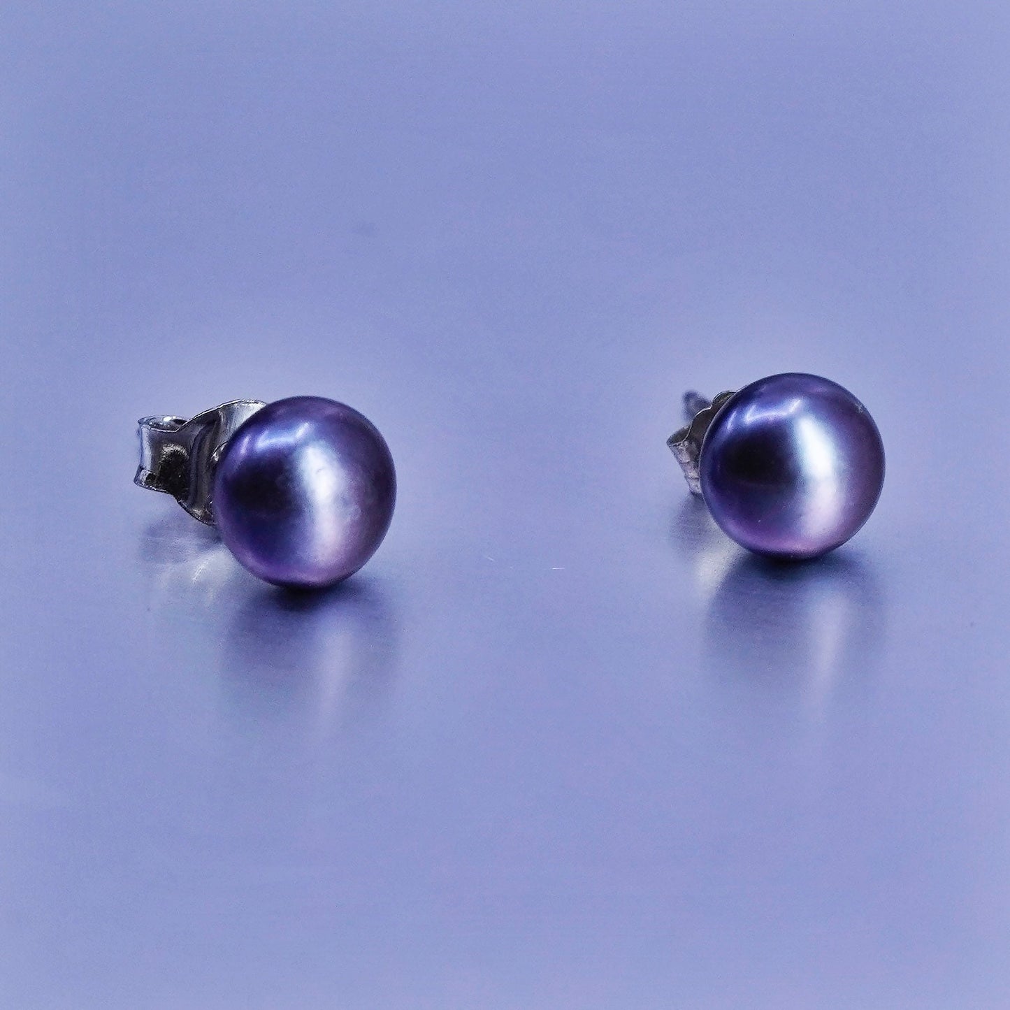 5mm, Vintage Sterling 925 silver handmade earrings, studs with black pearl
