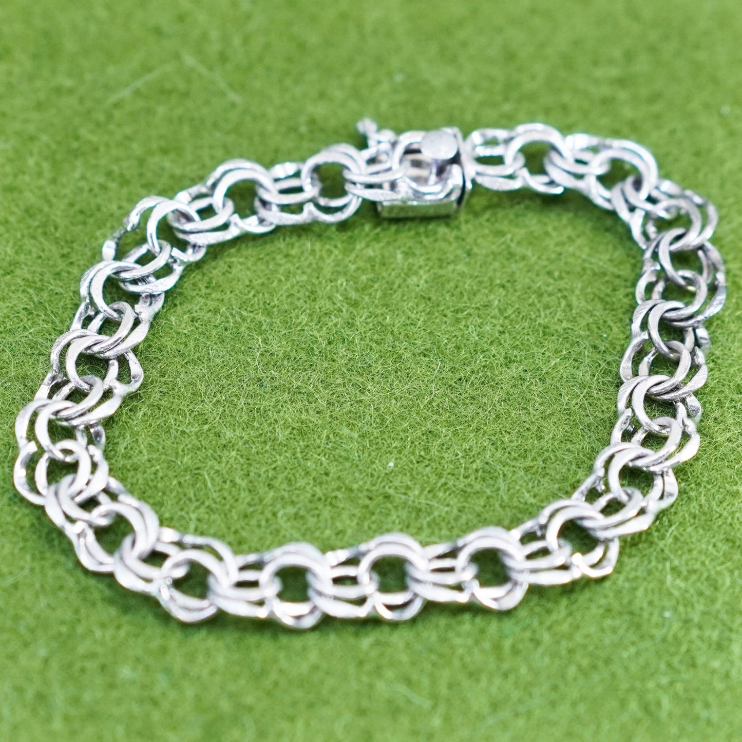 6.5”, 9mm, Vintage sterling silver double curb bracelet, 925 chain