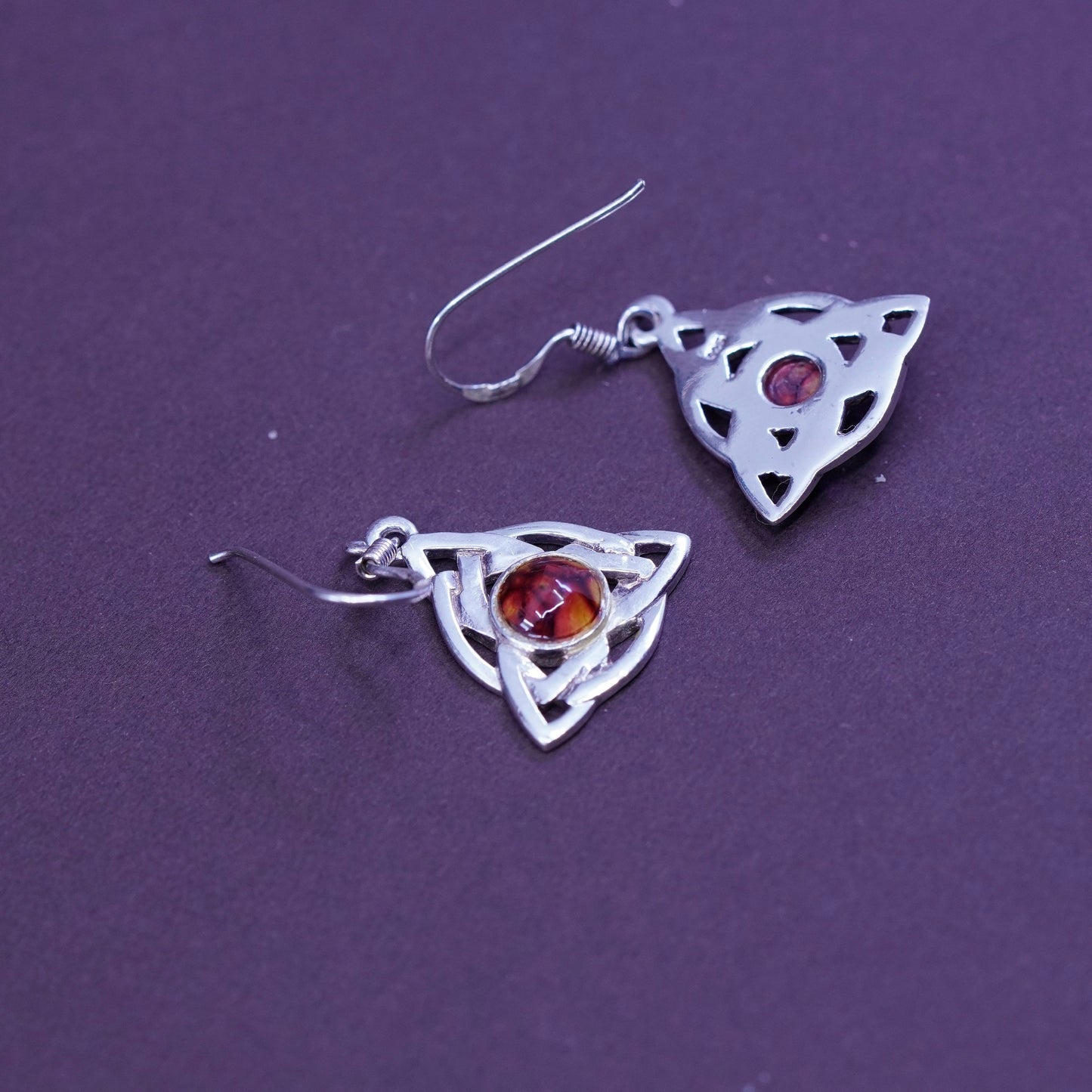 Sterling silver Irish handmade dangles, 925 earrings Celtic knot with jasper