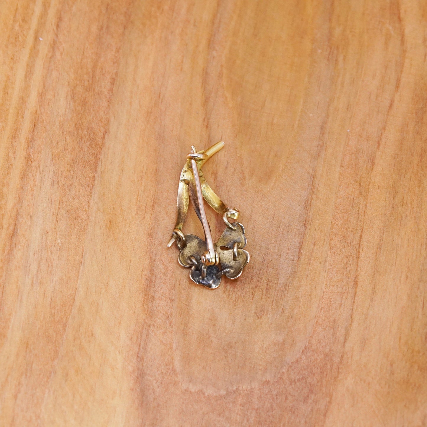 1.7g, vintage solid 14K yellow gold handmade brooch, flower pin with pearl