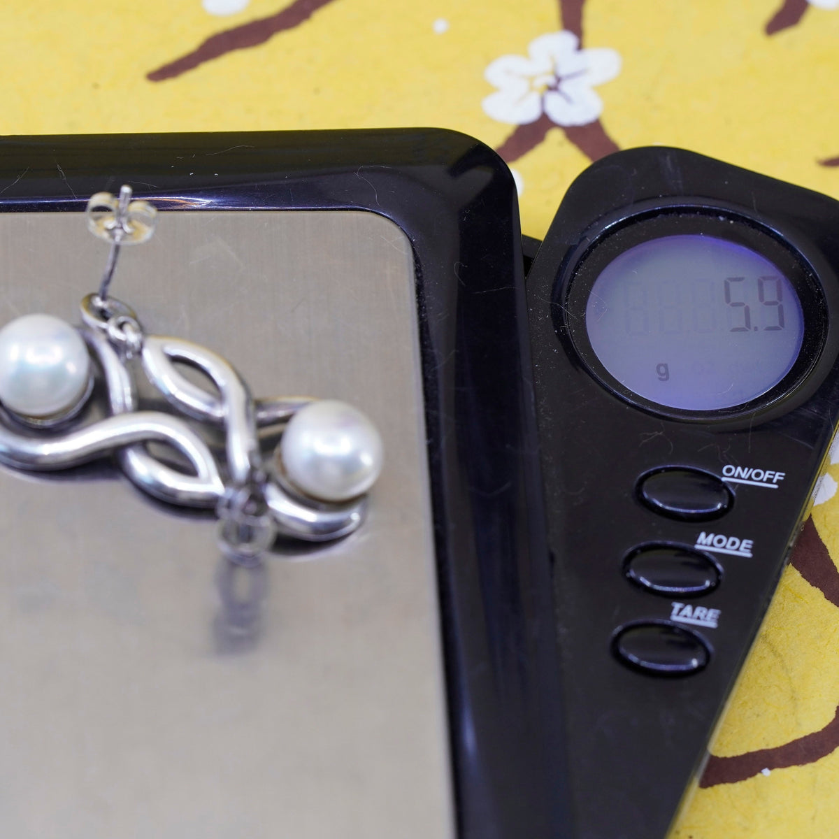 Vintage CFJ Sterling 925 silver handmade entwined earrings with pearl