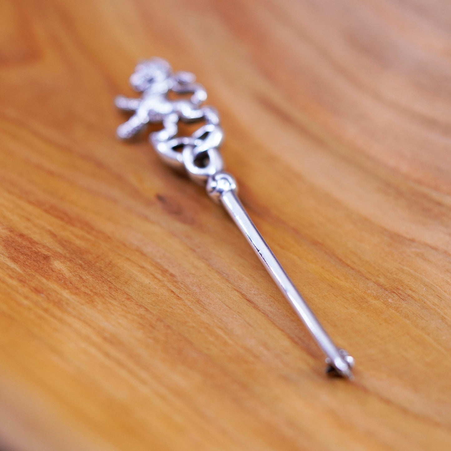Vintage European handmade sterling 950 silver lion sword pin brooch