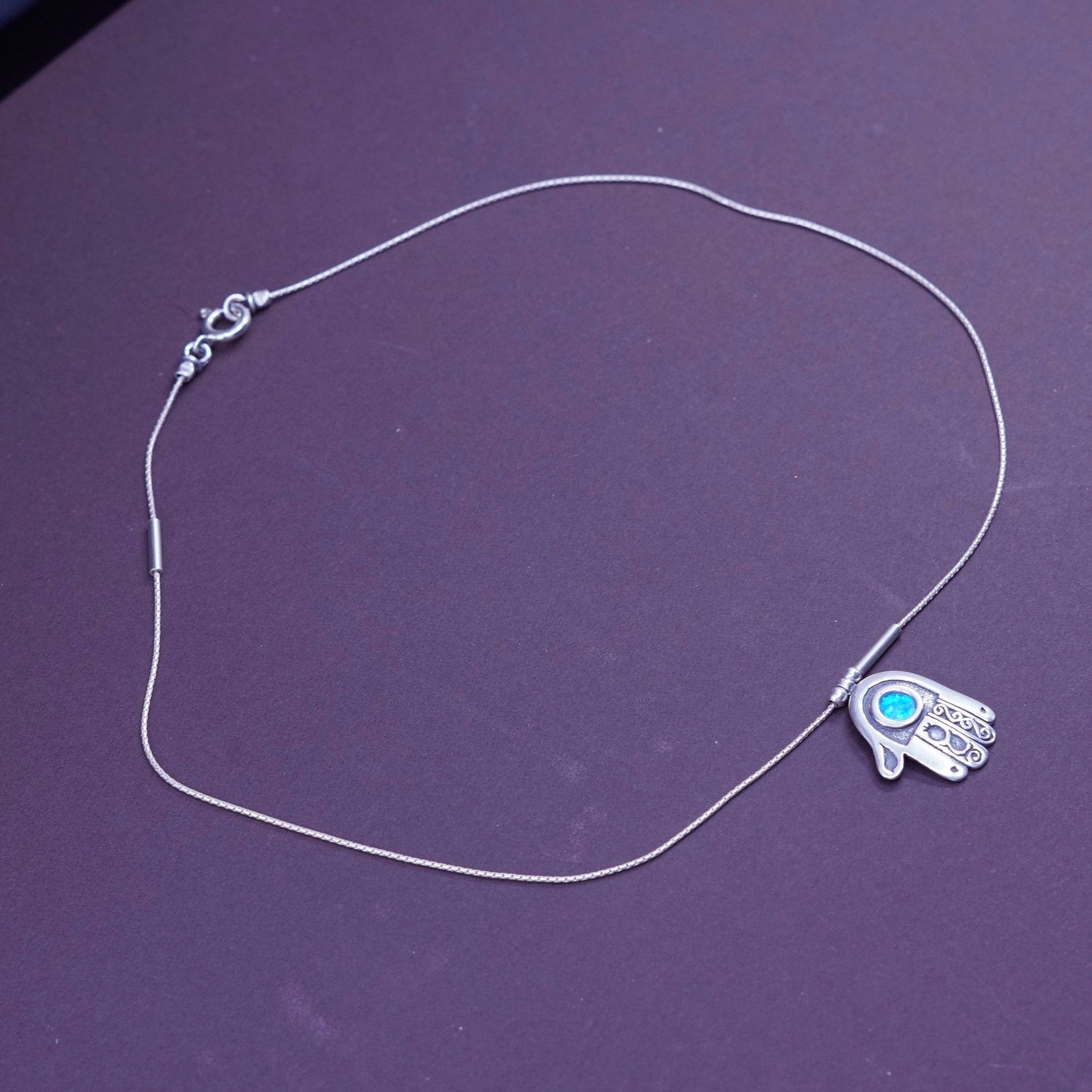 16”, Shablool Didae Sterling 925 silver necklace, snake chain w/ hand opal