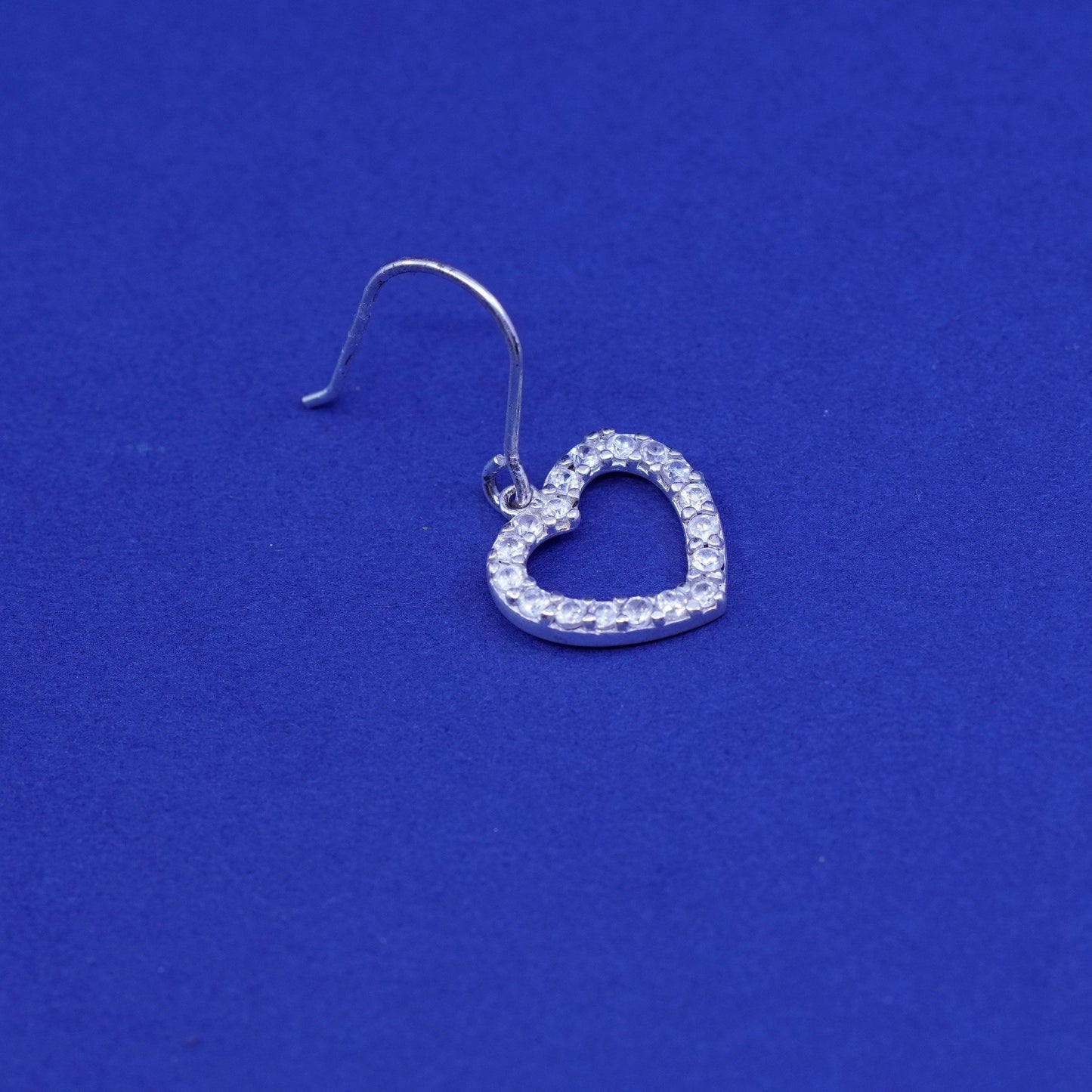 Vintage Sterling 925 silver handmade earrings, with heart Dangle and Cz