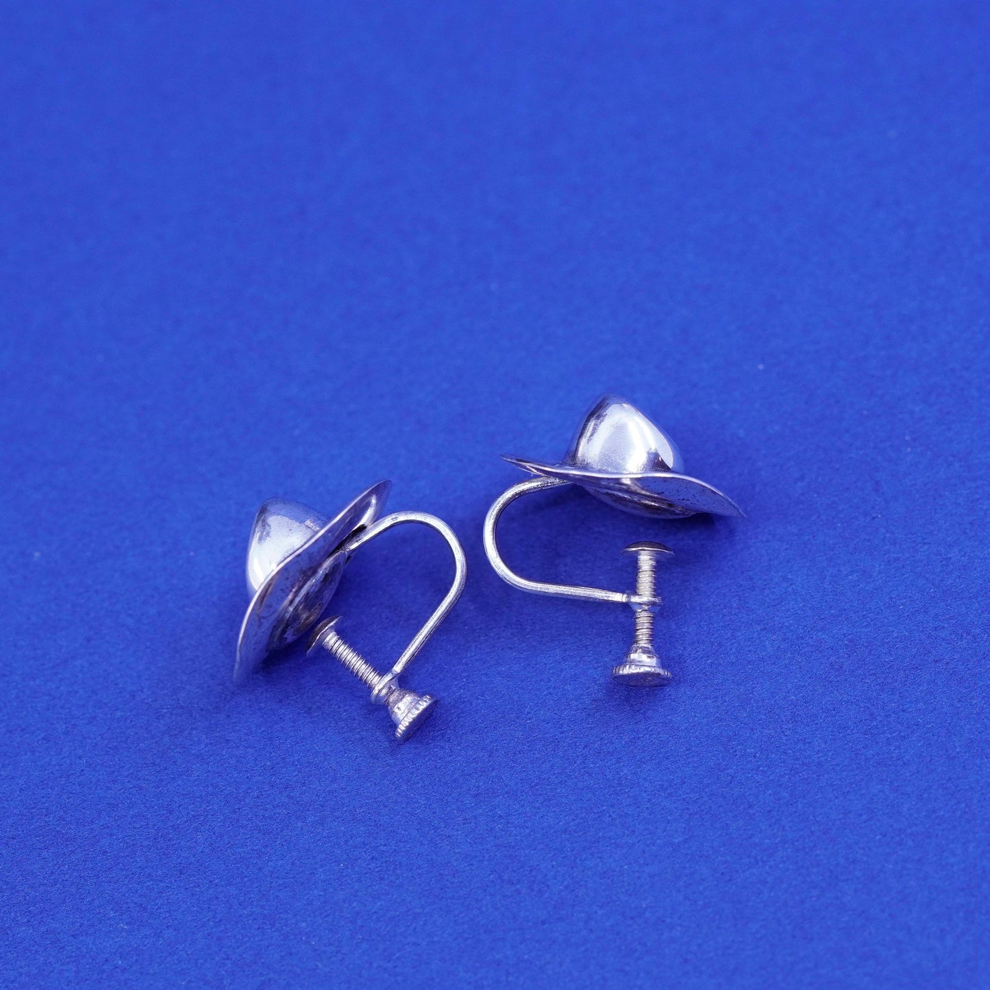 Vintage Sterling silver handmade earrings, 925 screw back cowboy hat