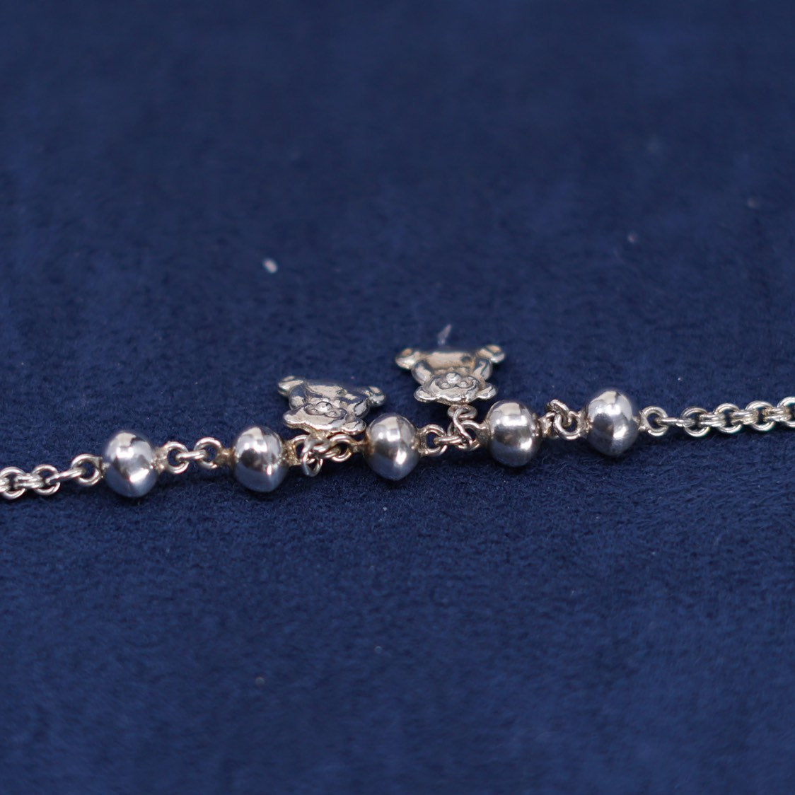 6.75”, Sterling silver handmade 925 belly dancer bracelet, chain w/ bear charms