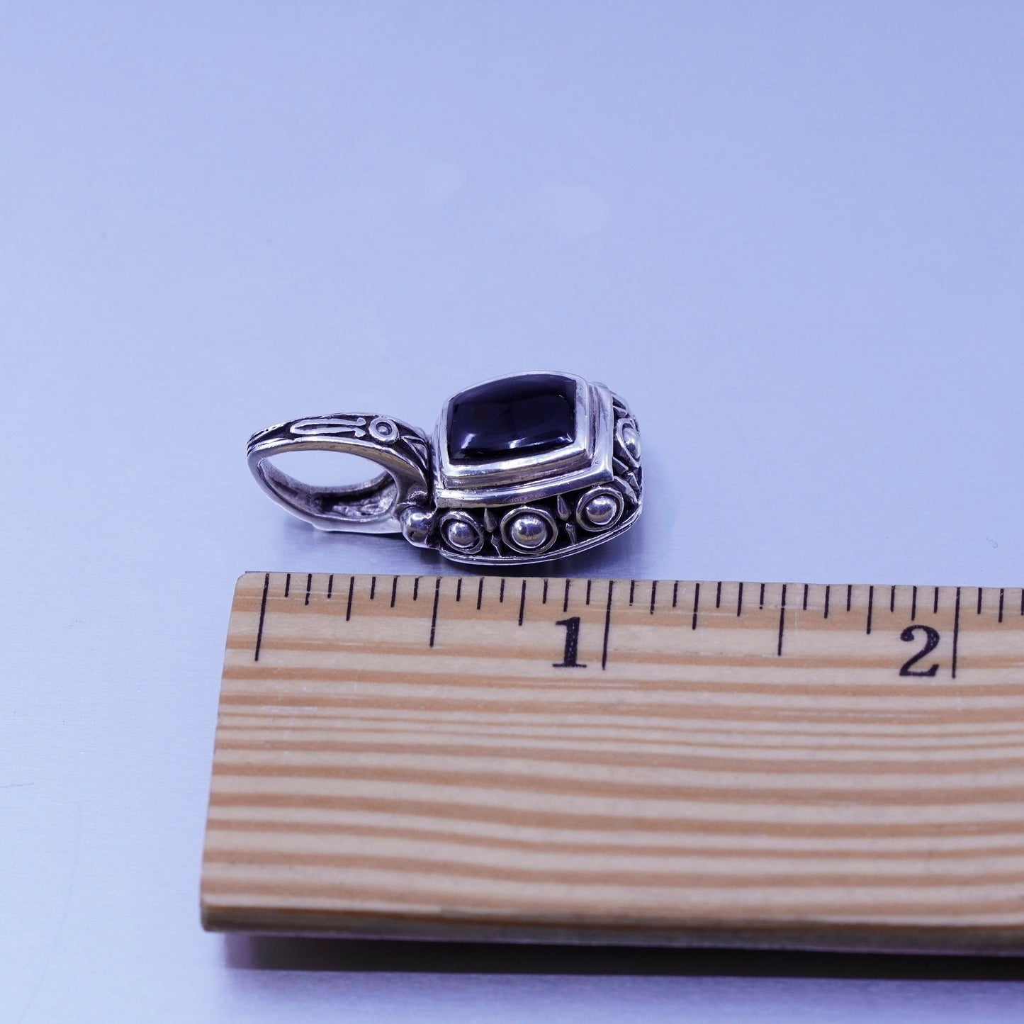 vintage handmade sterling 925 silver filigree pendant with black obsidian