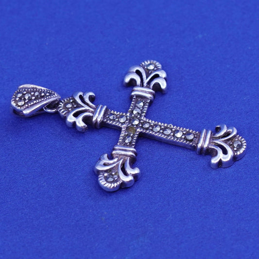 Vintage Sterling 925 silver handmade pendant with marcasite cross pendant