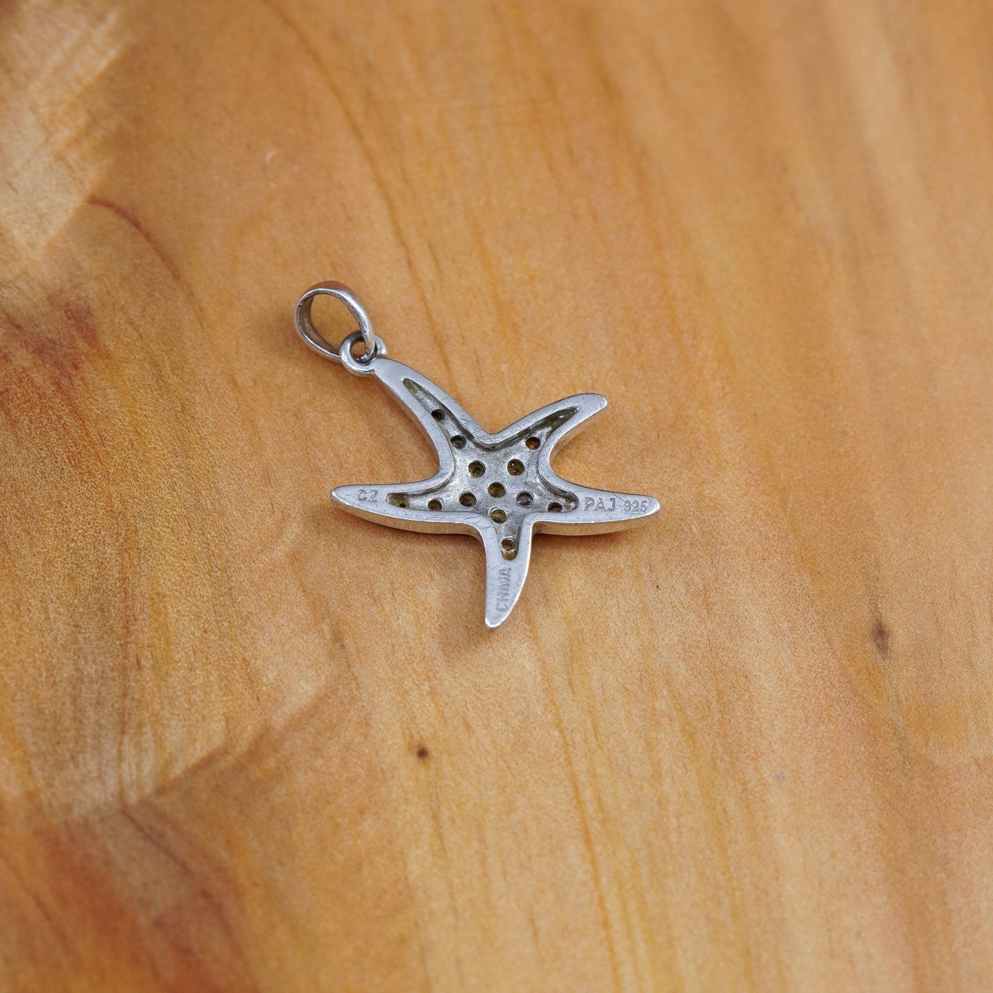 Vintage Sterling 925 silver handmade star starfish pendant with cz