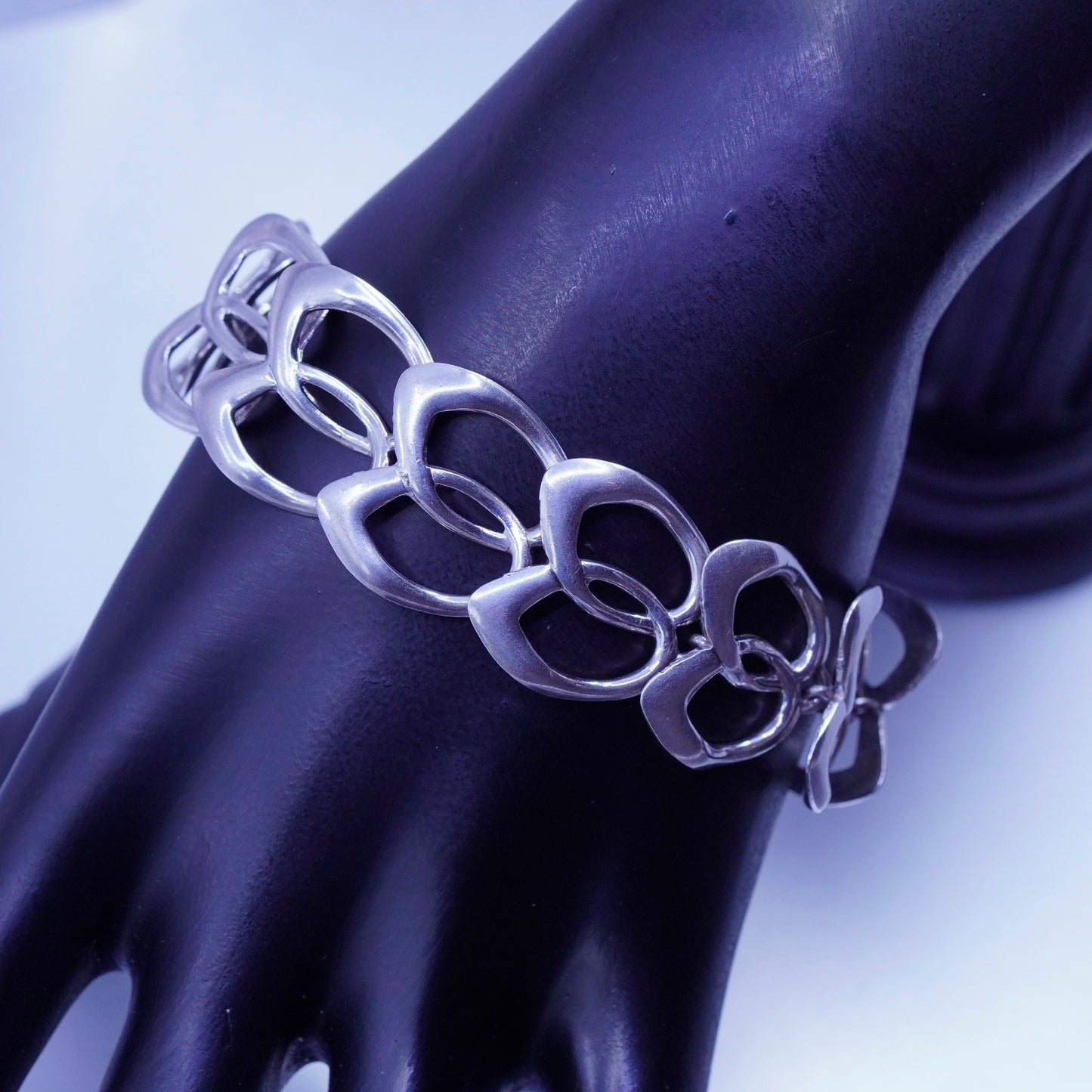 7”, Vintage Italy Sterling 925 silver handmade bracelet, double circle chain