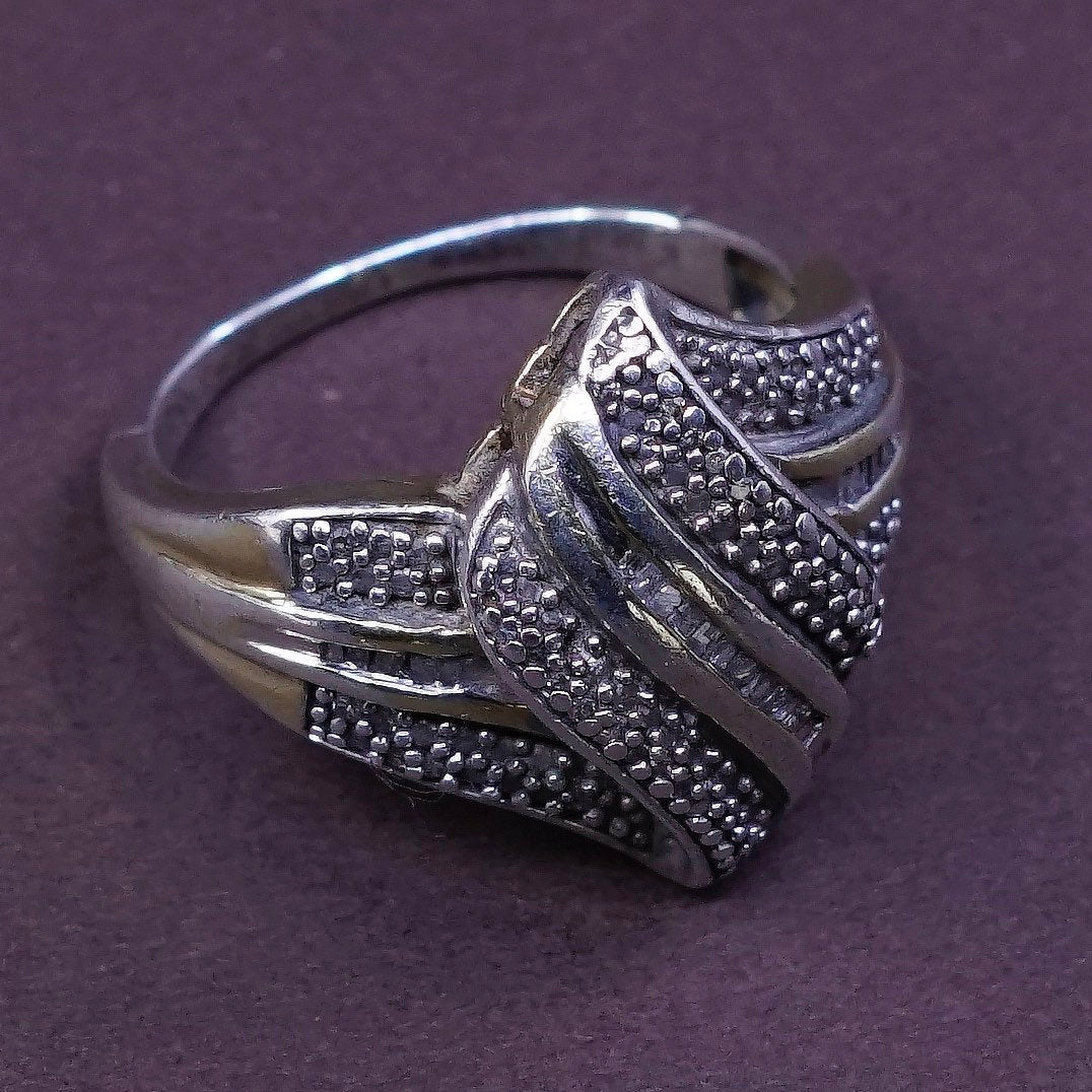 sz 8, vtg vermeil Sterling silver cocktail ring, 925 w/ diamond