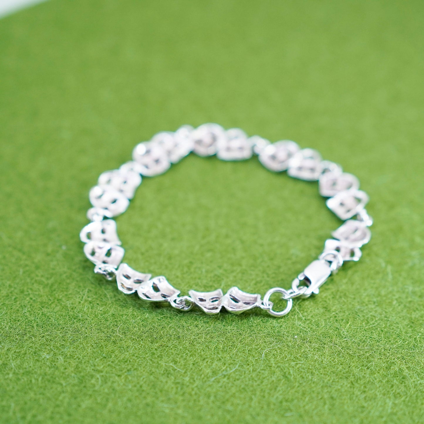 6.75”, Italy sterling silver bracelet, 925 happy sad comedy faces mask chain