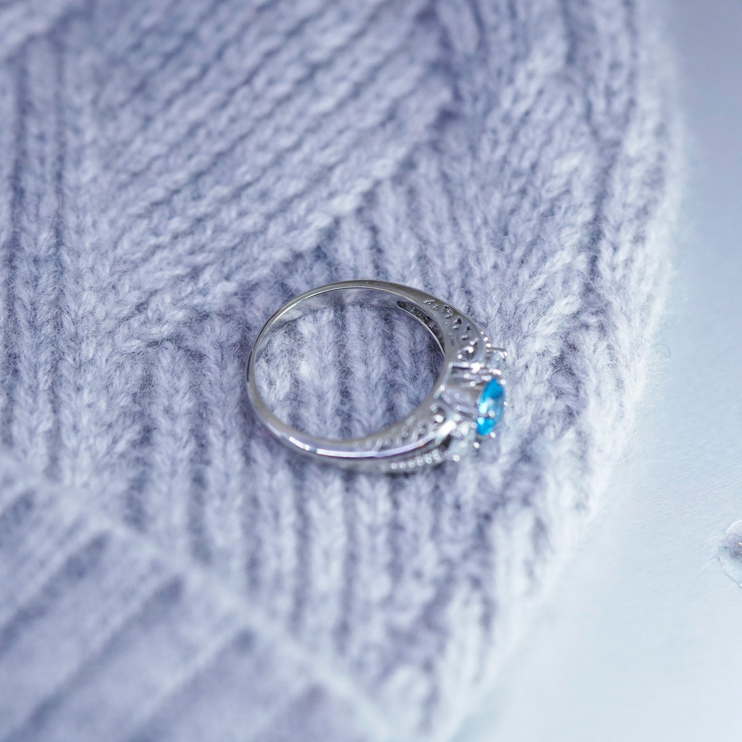 Size 10, vintage Sterling 925 silver handmade ring with blue Cz