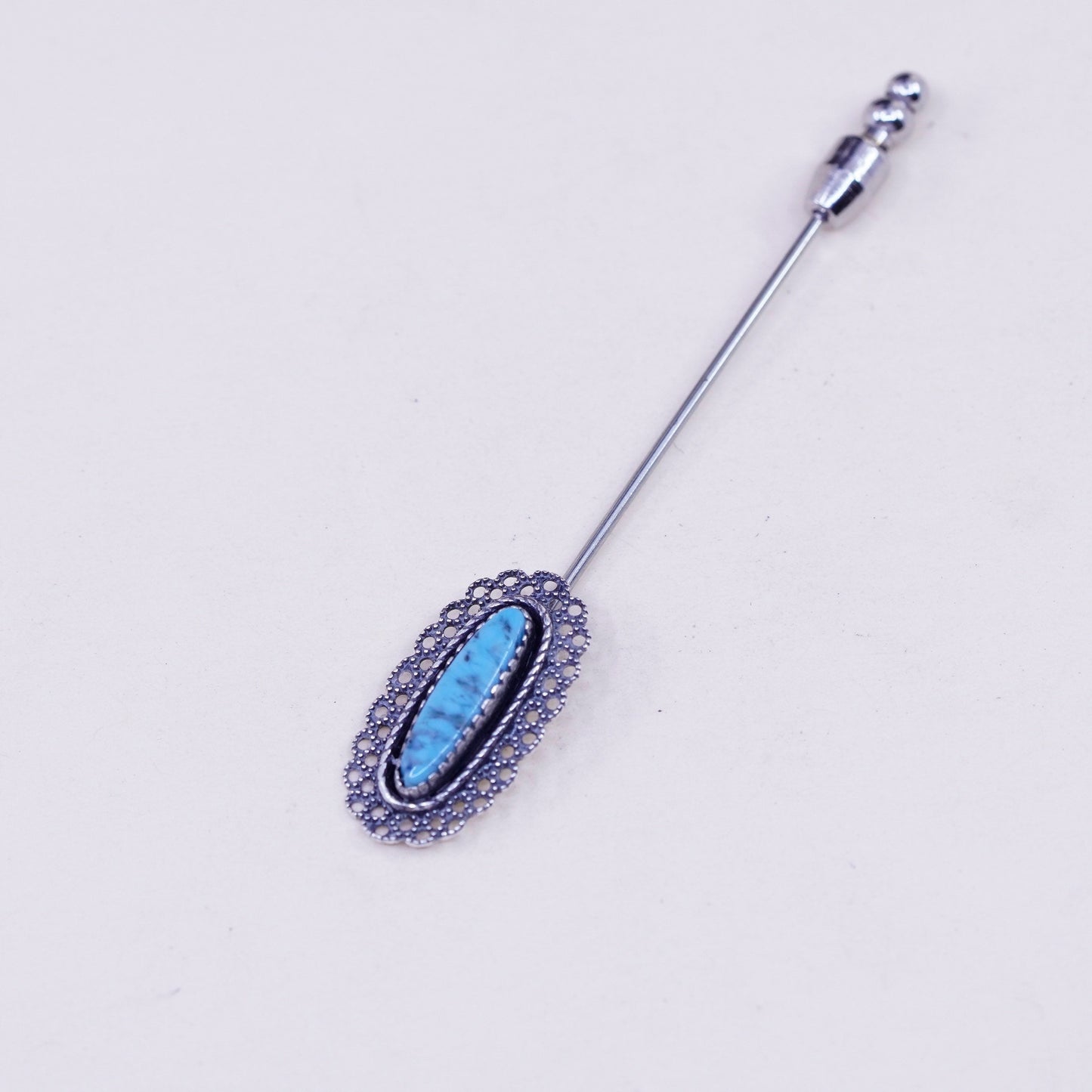 Vintage Sterling 925 silver handmade brooch, pin with blue turquoise