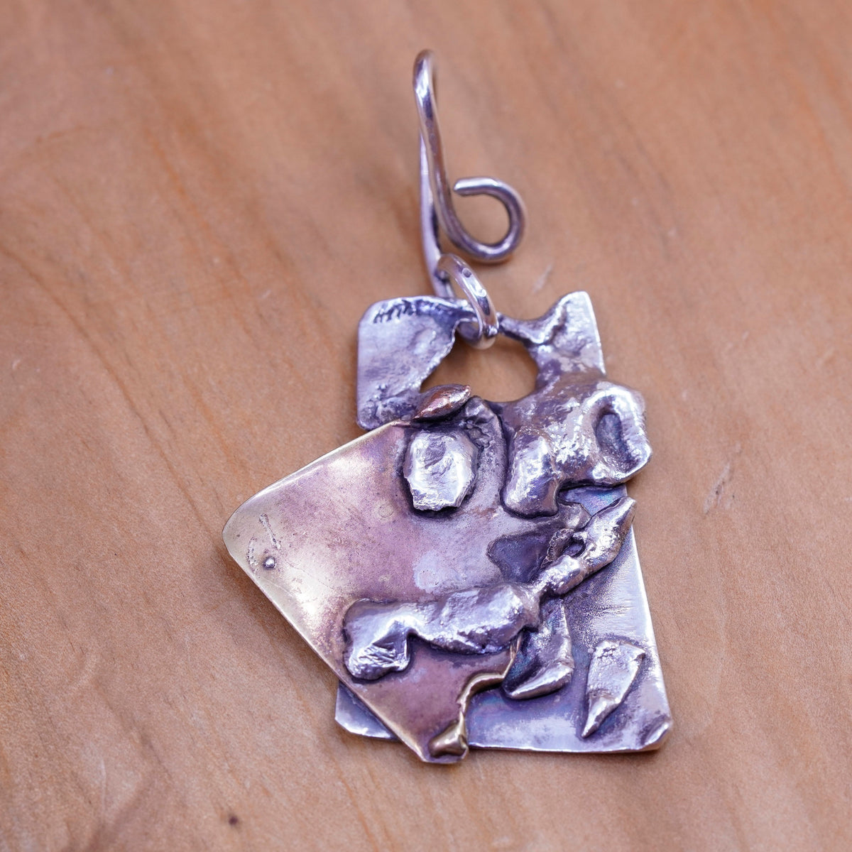 Vintage Sterling silver handmade pendant, 925 freeform pendant