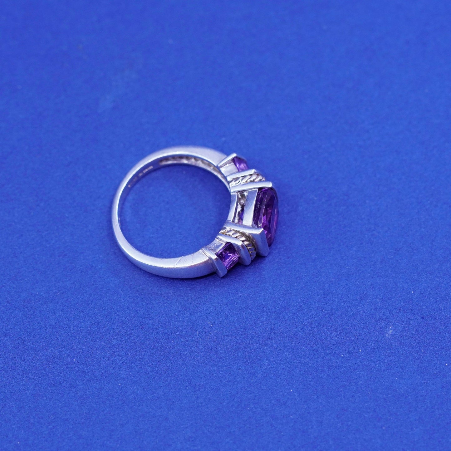Size 6.25, vintage 14K gold cable Sterling 925 silver handmade ring amethyst