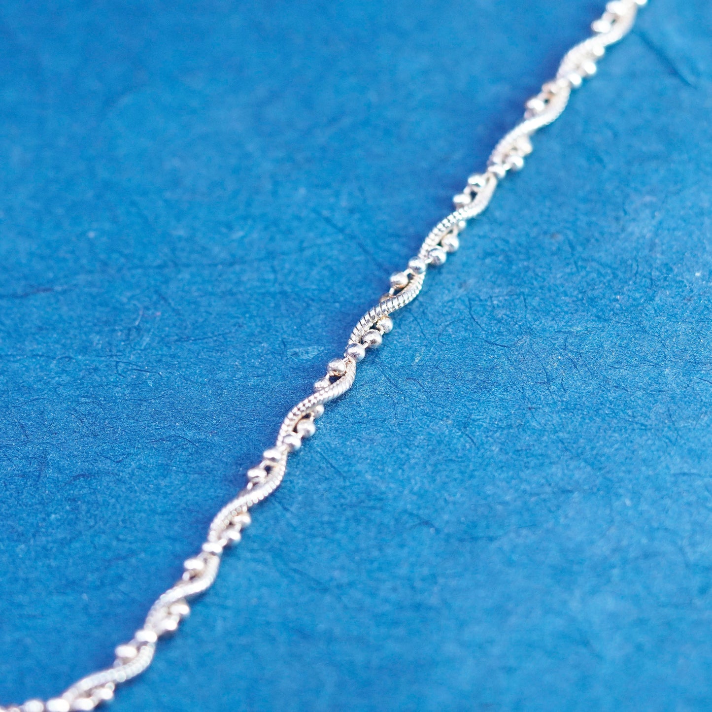 21”, vintage Sterling silver handmade necklace, 925 twisted snake bead chains