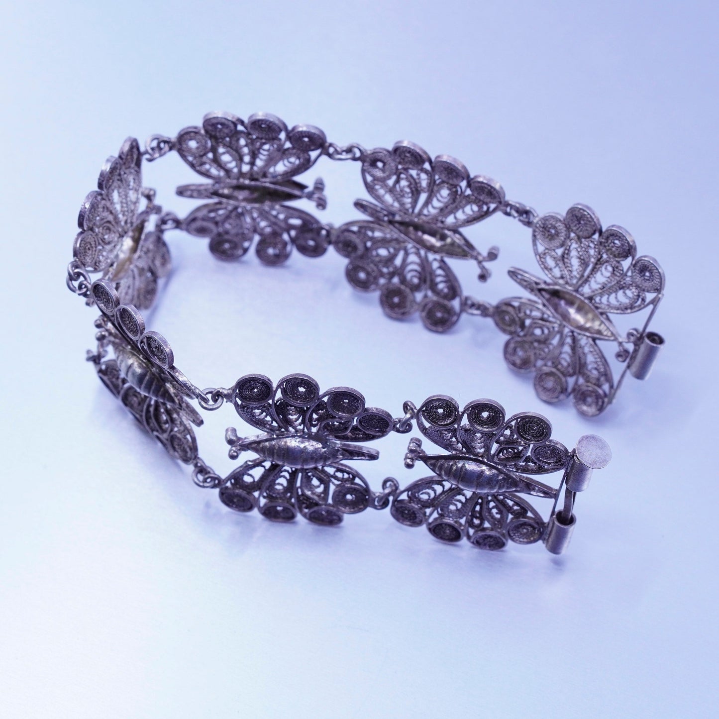 6”, vintage Sterling 925 silver handmade bracelet, filigree butterfly