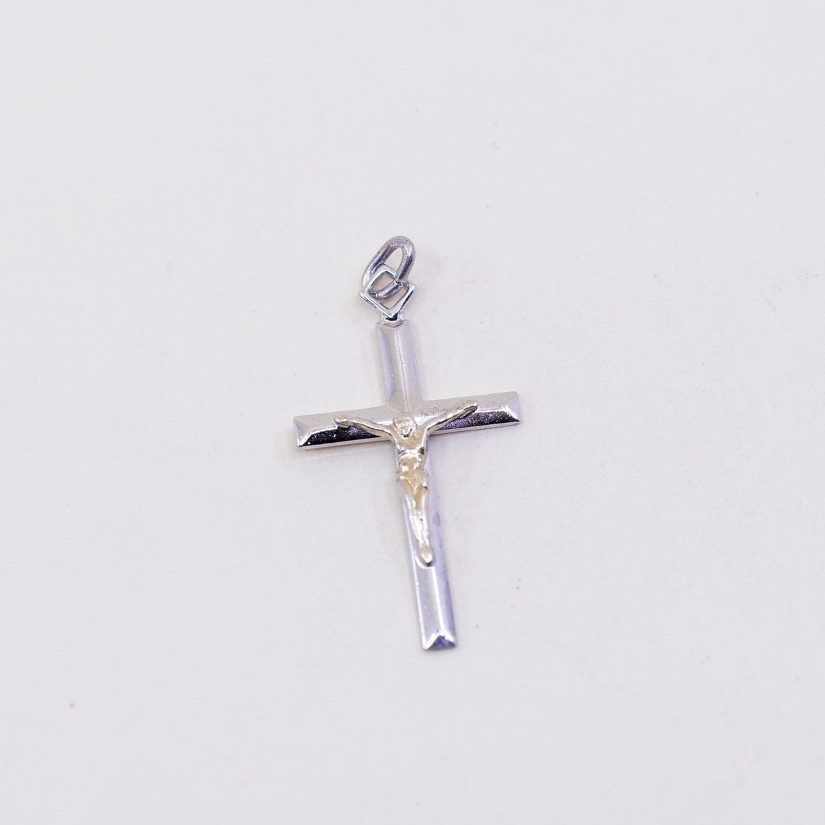 two tone sterling silver cross charm, 925 bracelet pendant, Christian, Catholic