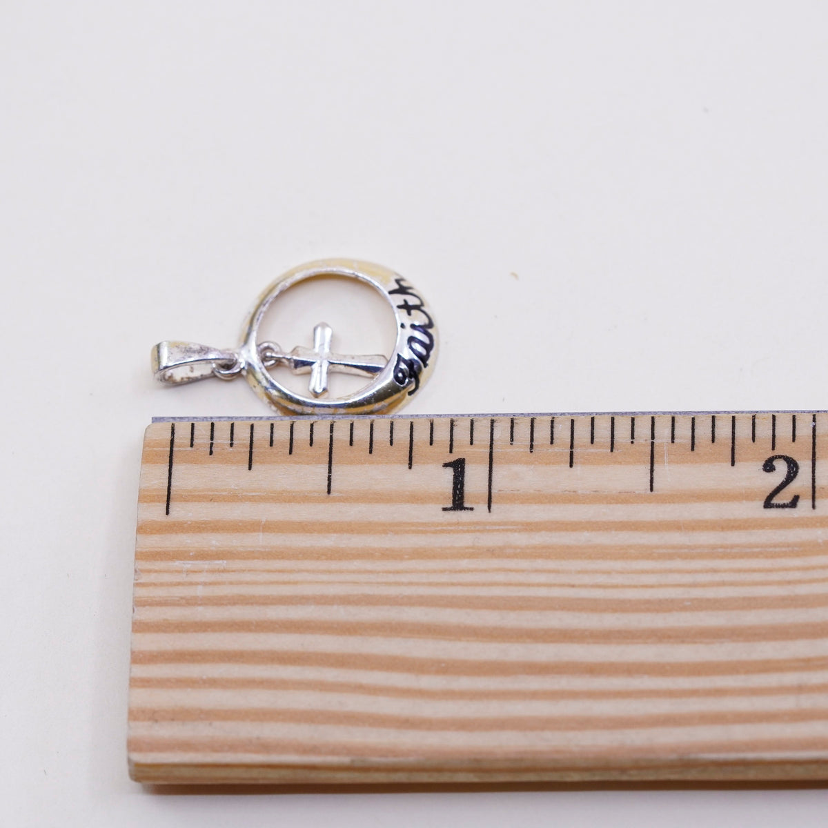 Vintage handmade Sterling silver pendant, 925 circle with cross and “faith”