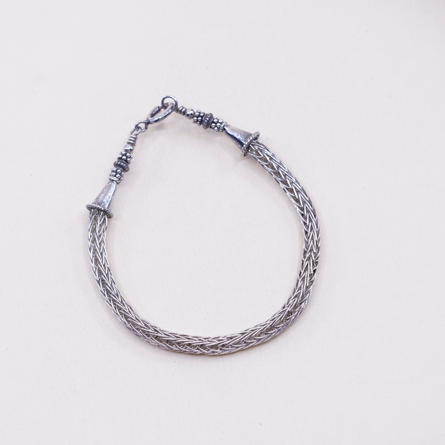7”, 5mm, Vintage sterling silver handmade bracelet, 925 wheat chain