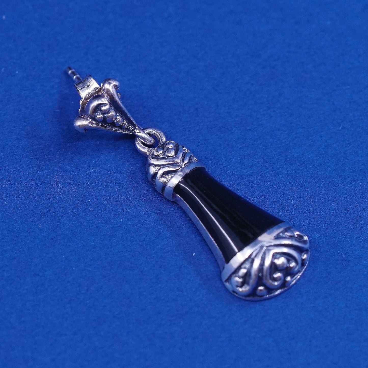 vtg )sterling silver handmade earrings, 925 w/ teardrop obsidian N Filigree